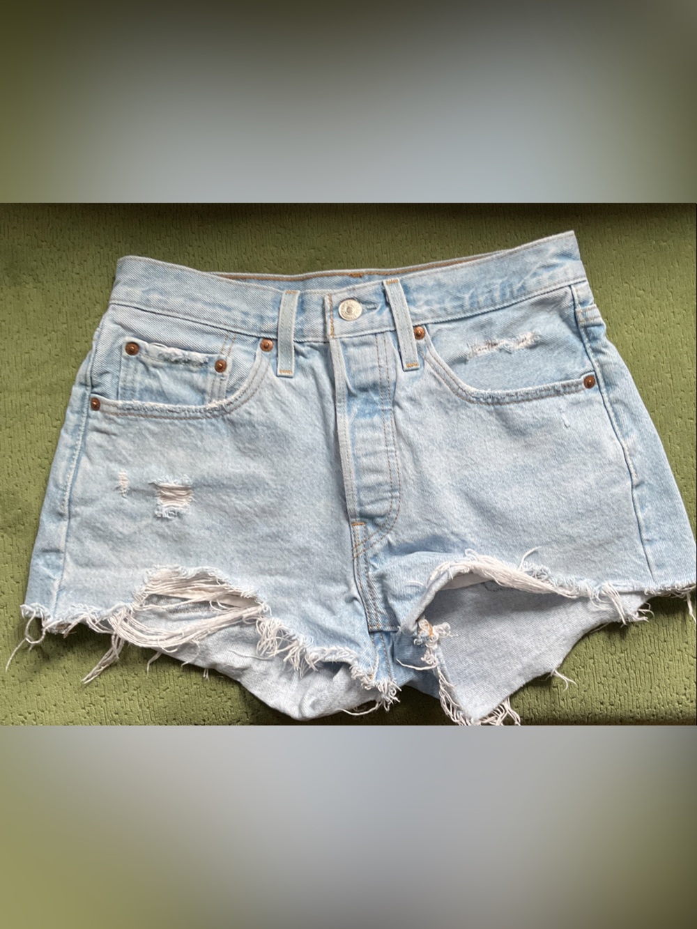 Levi's Light Wash Distressed High-Rise Denim Shorts, Size 26